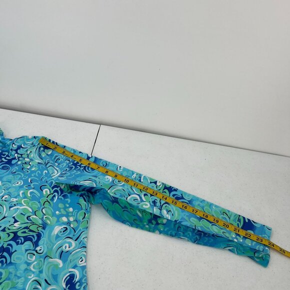 IBKUL XXL Women Long Sleeve Shirt Blue Green Swirl Pattern Nylon Blend Mock Neck - Picture 7 of 9